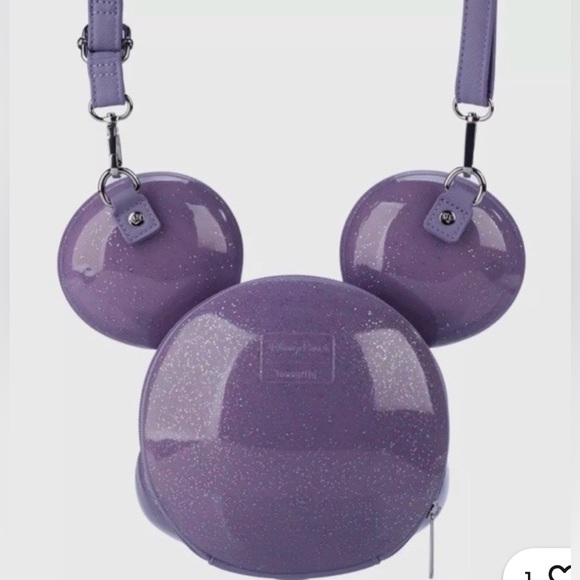 Disney Parks Loungefly Mickey Mouse 3D Head Purple Glitter Crossbody Bag NEW - Picture 4 of 4